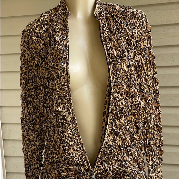MSK Gold Black CHEETAH PRINT Soft STRETCH PUCKER JACKET SEQUINS - Picture 9 of 9